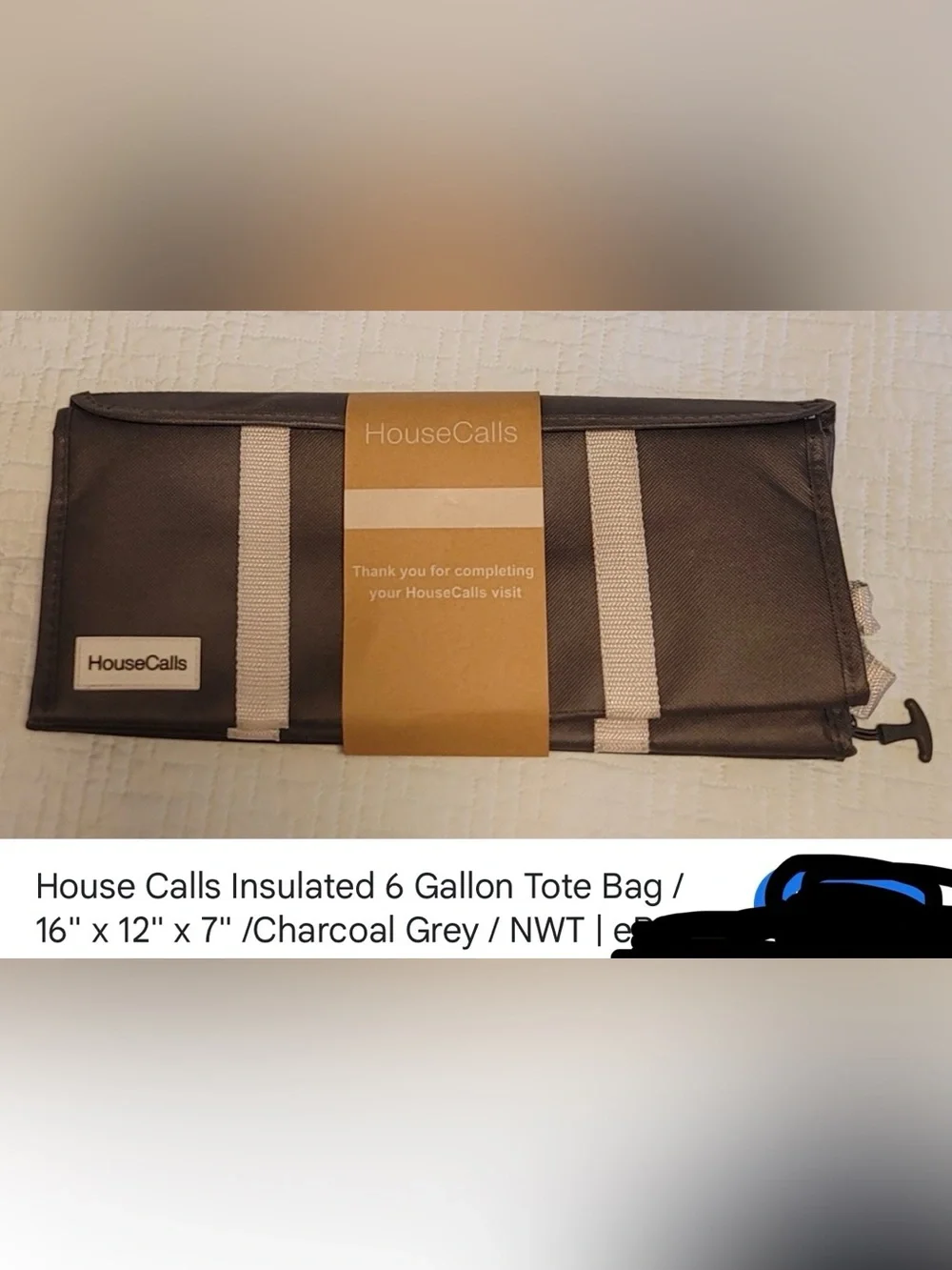Housecalls Charcoal Grey Insulated Shopping Tote Bag 6 Gallon 16X12X7 Set Of 2